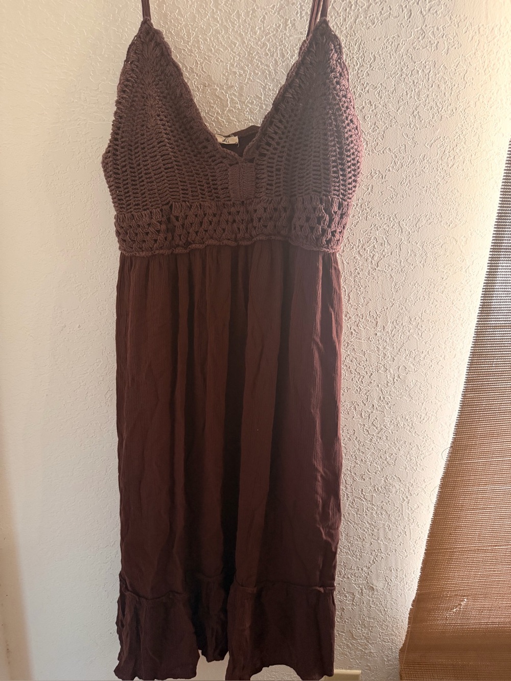Blush Brown Crochet-Bodice Maxi Dress